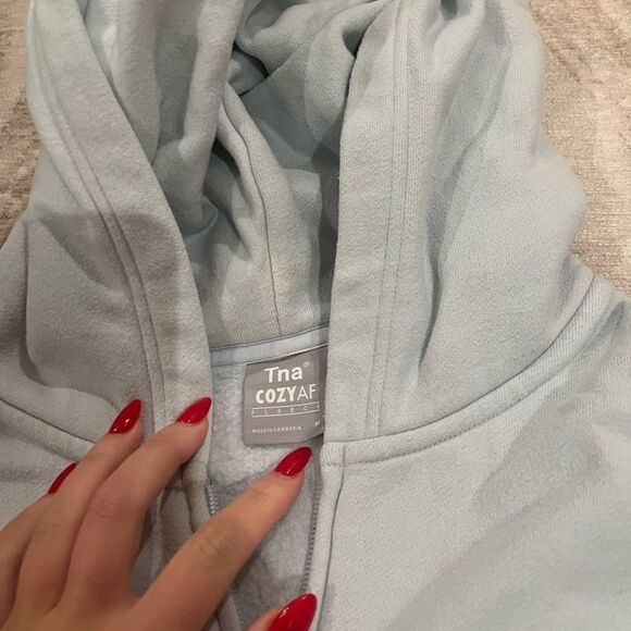 aritzia tna Sweatfleece Cozy Fleece Boyfriend Boxy Zip Hoodie blue - Picture 2 of 3